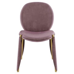 Contemporary Minimal Pink Velvet Dining Chair with Polished Brass Structure