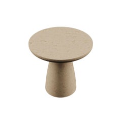 Contemporary Minimal Round Coffee Side Table in Natural Beige Limestone