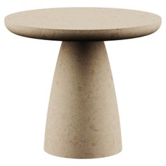 Contemporary Minimal Round Coffee Side Table in Natural Beige Limestone