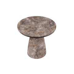Contemporary Minimal Round Coffee Side Table in Fior Di Bosco Marble