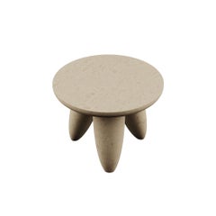 Contemporary Minimal Round Side Table 3 Legs in Natural Beige Limestone