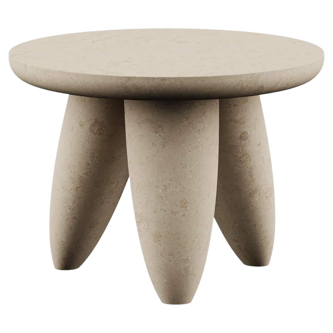 Contemporary Minimal Round Side Table 3 Legs in Natural Beige Limestone