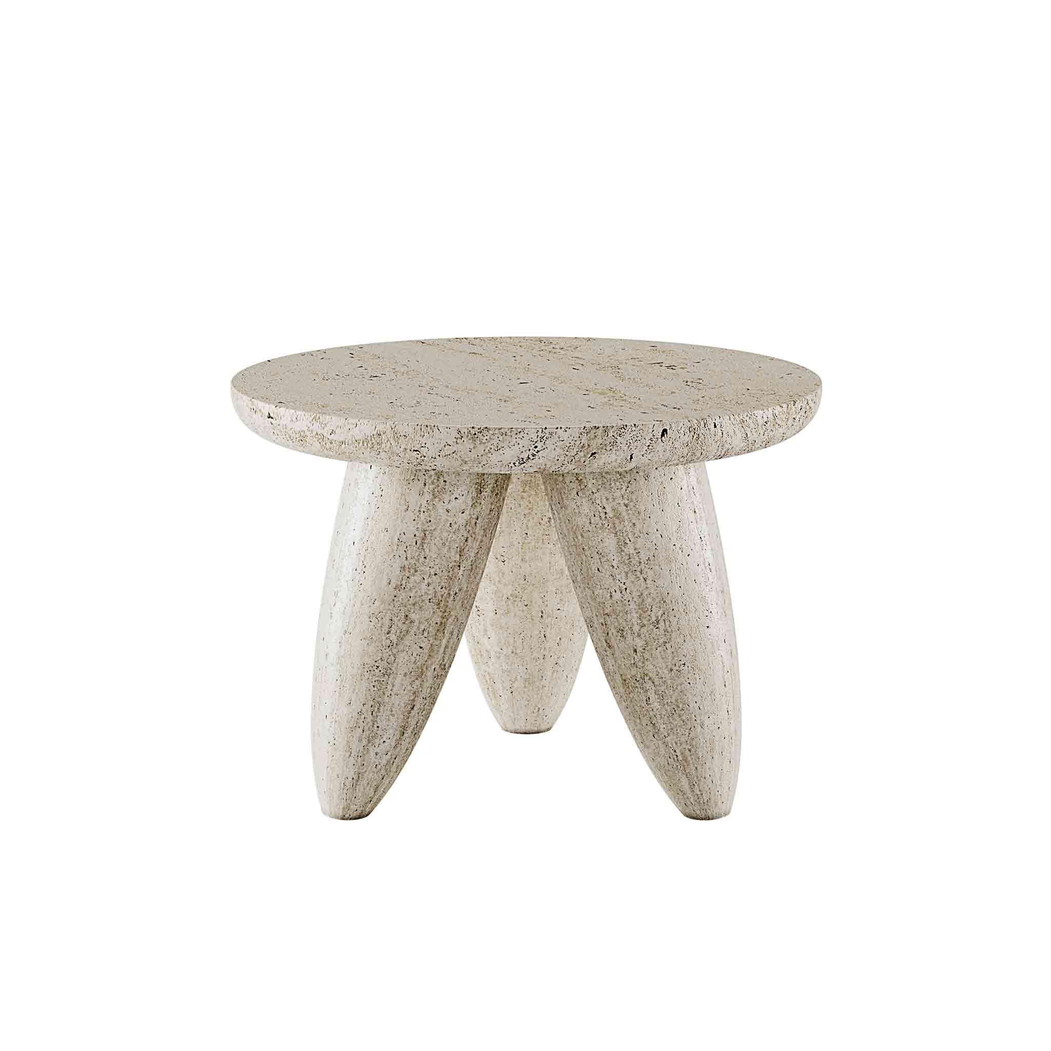 La table d'appoint moyenne Lunarys est une pièce de design moderne exceptionnelle. Une table d'appoint clé pour un projet de salon contemporain semble venir directement de l'espace. La pierre de travertin est parfaite pour les projets d'intérieur ou