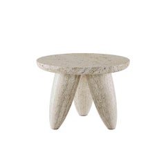 Contemporary Minimal Round Side Table 3 Legs Travertine Stone Natural by HOMMÉS