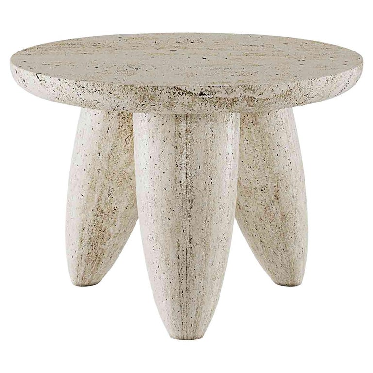 Contemporary Minimal Round Side Table 3 Legs in Travertine Stone Natural  Pores For Sale at 1stDibs | natural stone side table, round travertine side  table, travertine round side table