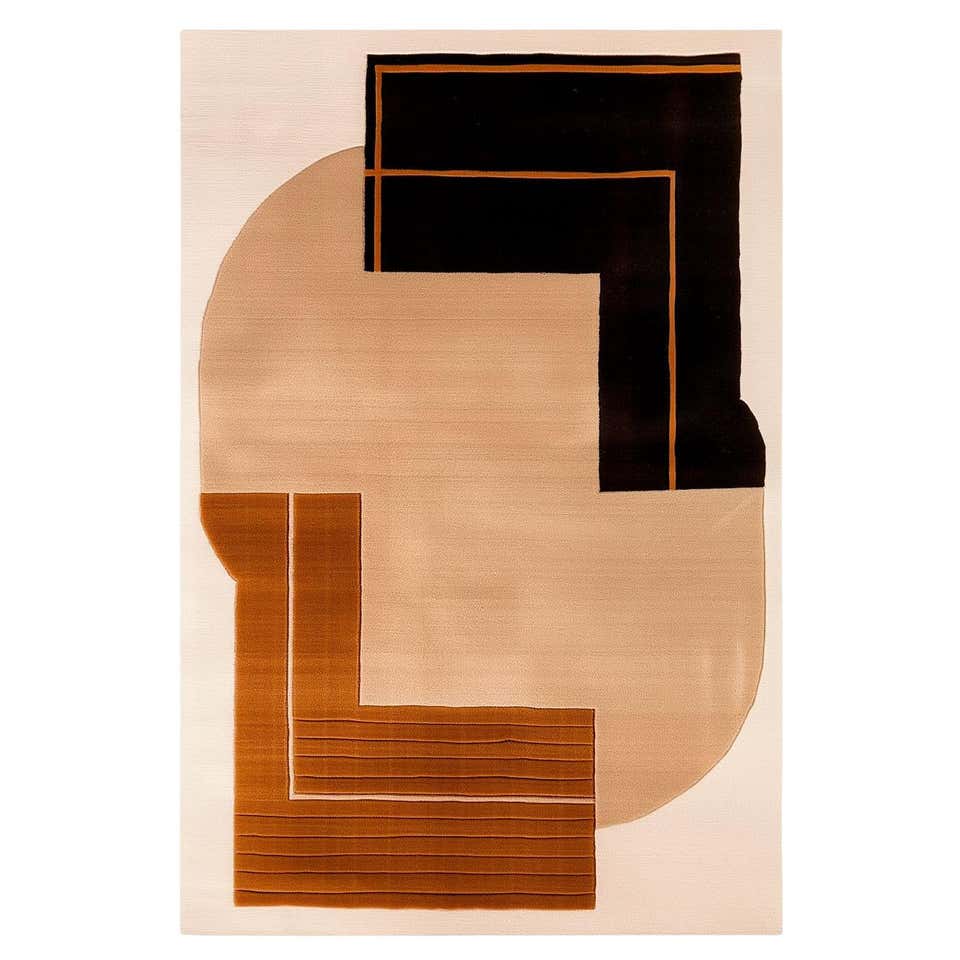 Contemporary Geometric Black and Nude Rug Handmade Minimal Graphic ...