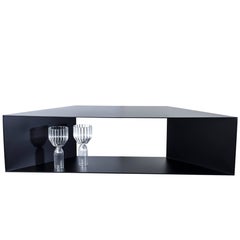 Contemporary Minimal Sculptural Metal Black Corner Shelf, USA, in Stock