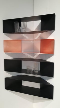 Contemporary Minimal Sculptural Metal Copper Corner Shelves, USA, in Stock