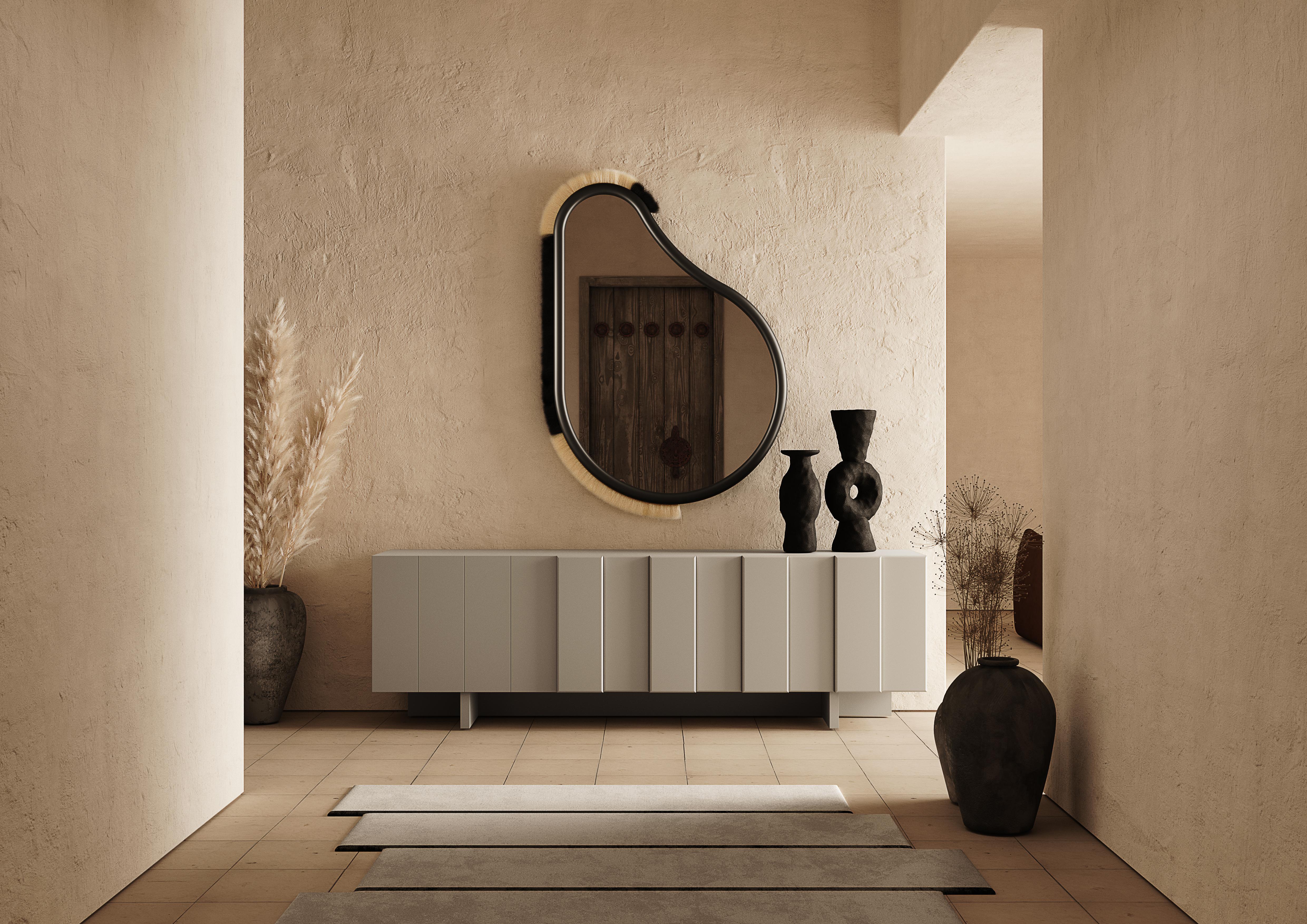 Modern Contemporary Minimal Sideboard 3 Doors Wood Beige Mate Lacquer For Sale