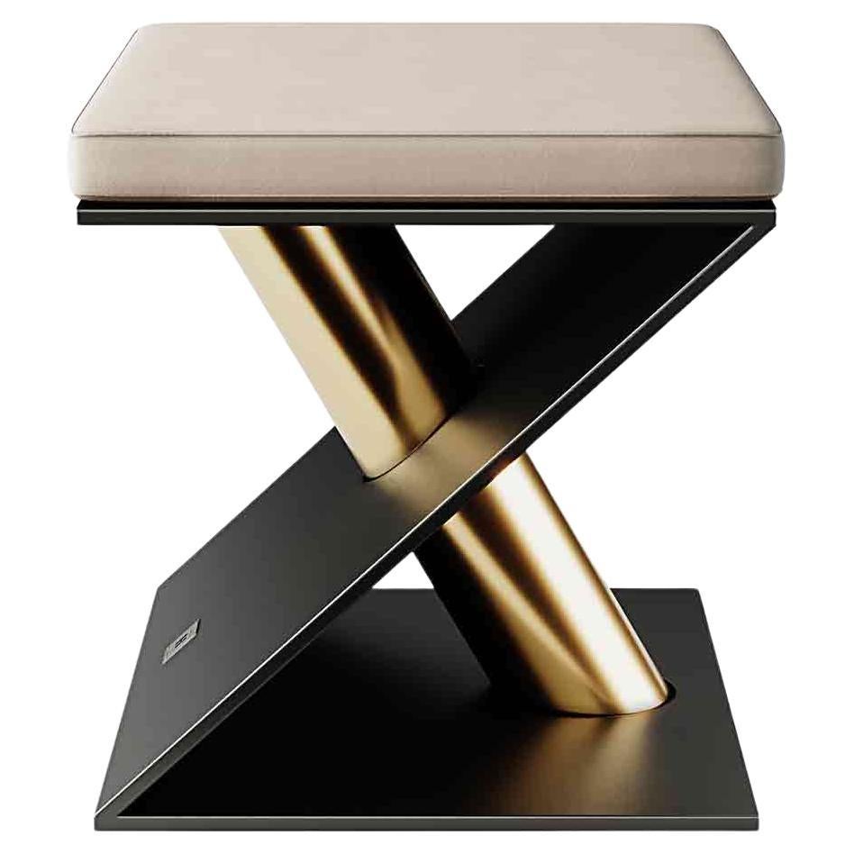 Black Iron Loop Stool with Green Velvet For Sale at 1stDibs