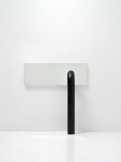 Contemporary Minimal Time of Action Mirror in Glass and Black Wood