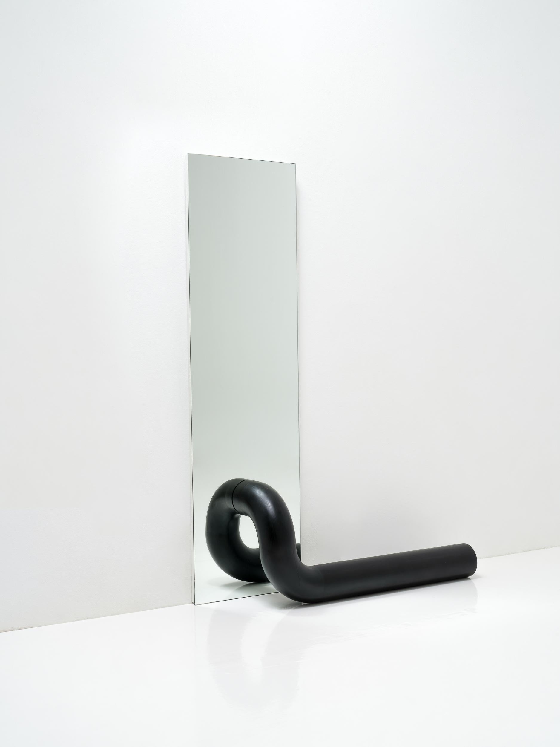 Korean Contemporary Minimal Time of Action Mirror in Glass and Black Wood For Sale