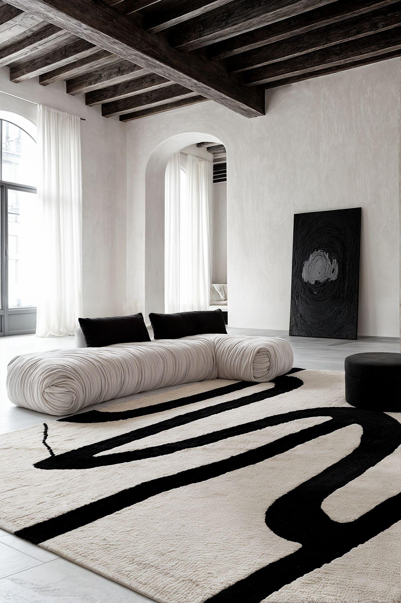 Contemporary Minimal White Rug Organic Black Pattern

The Coffee Rug is rich and captivating, exuding a deep, fascinating warmth that envelops your space in a comforting embrace. With its earthy and bold character, this white rug creates an inviting