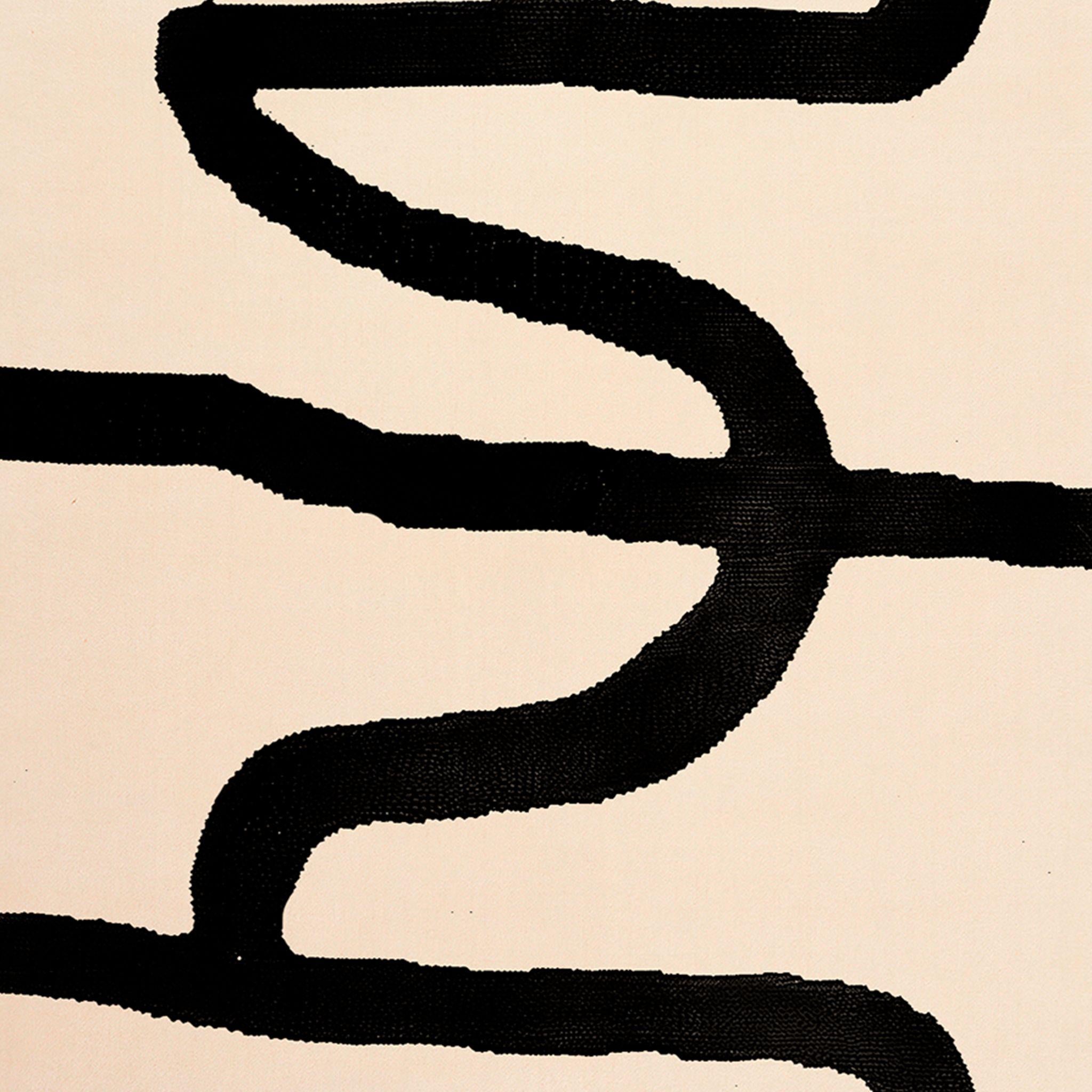 Minimalist Contemporary Minimal White Rug Organic Black Pattern For Sale