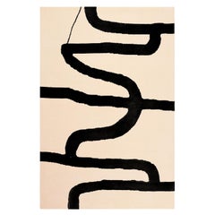 Contemporary Minimal White Rug Organic Black Pattern