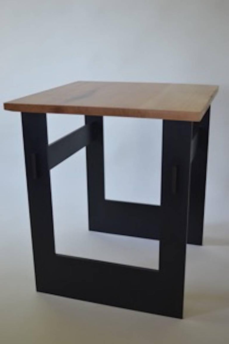 American Contemporary Minimalist Blackened Steel and Wood End/Side Table by Scott Gordon For Sale