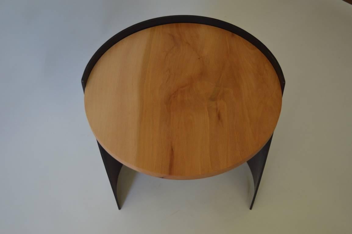 American Contemporary Minimalist Blackened Steel and Wood End/Side Table by Scott Gordon For Sale