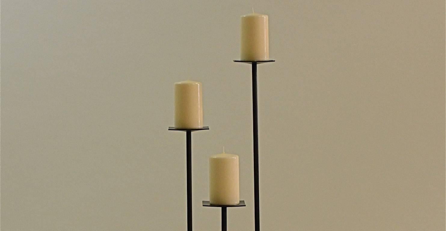 Contemporary Minimalist Blackened Steel Candleholder Set by Scott Gordon For Sale 1