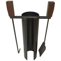Contemporary Minimalist Blackened Steel or Walnut Fire Tools Set by Scott Gordon