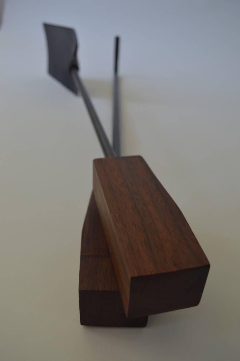 Patinated Contemporary Minimalist Blackened Steel or Walnut Fire Tools Set by Scott Gordon For Sale