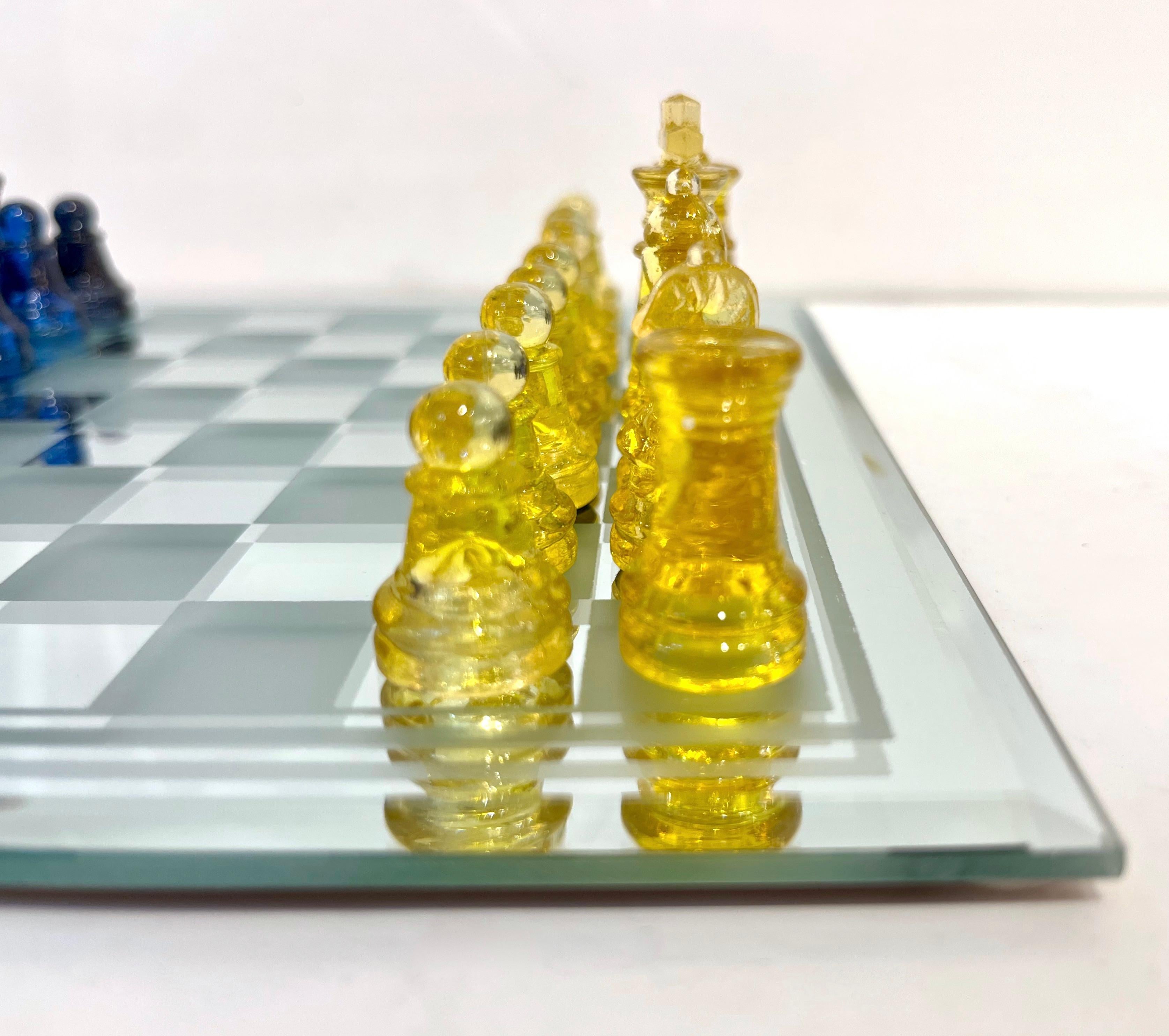 blue and gold chess set