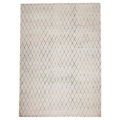 Post Modern Organic Diamond Pattern Hand-Knotted Cream Wool Rug