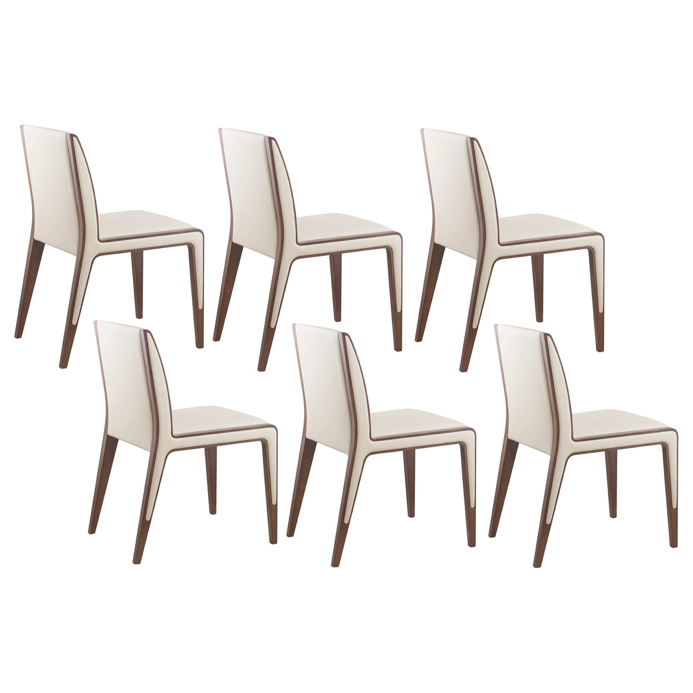 Contemporary Minimalist Dining Chairs, Beige/Walnut