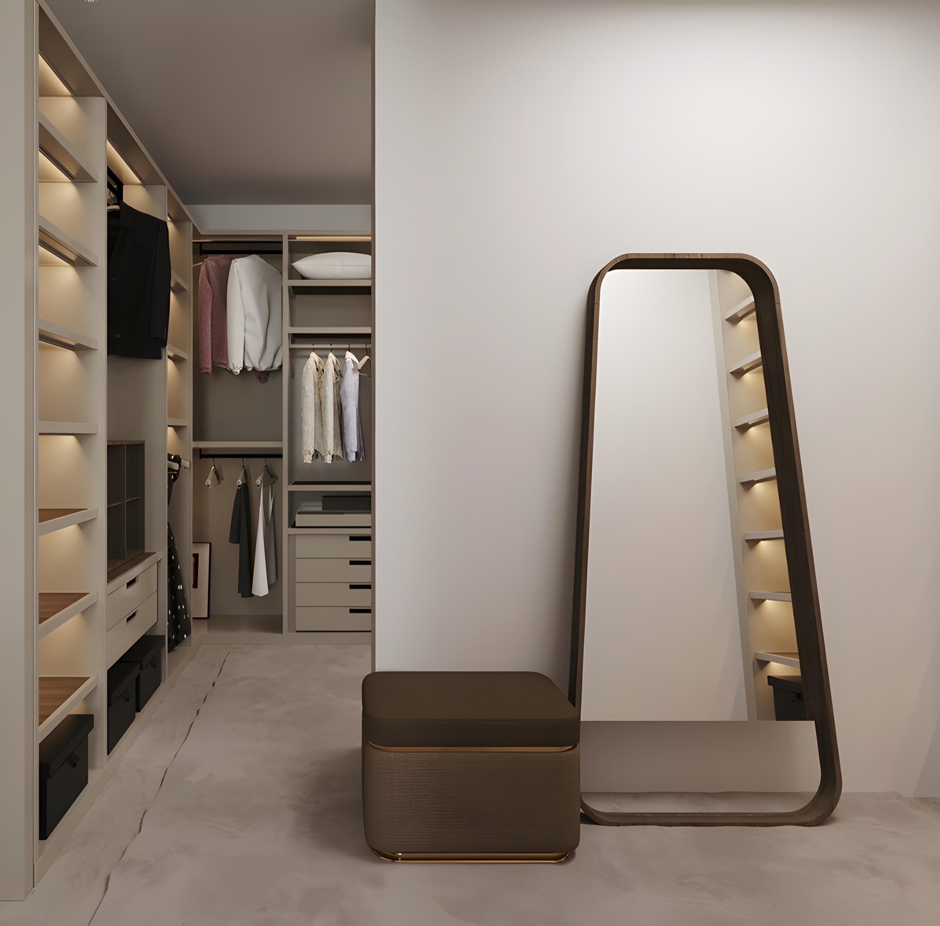 Fait main Miroir de sol minimaliste contemporain avec cadre en bois élancé en vente