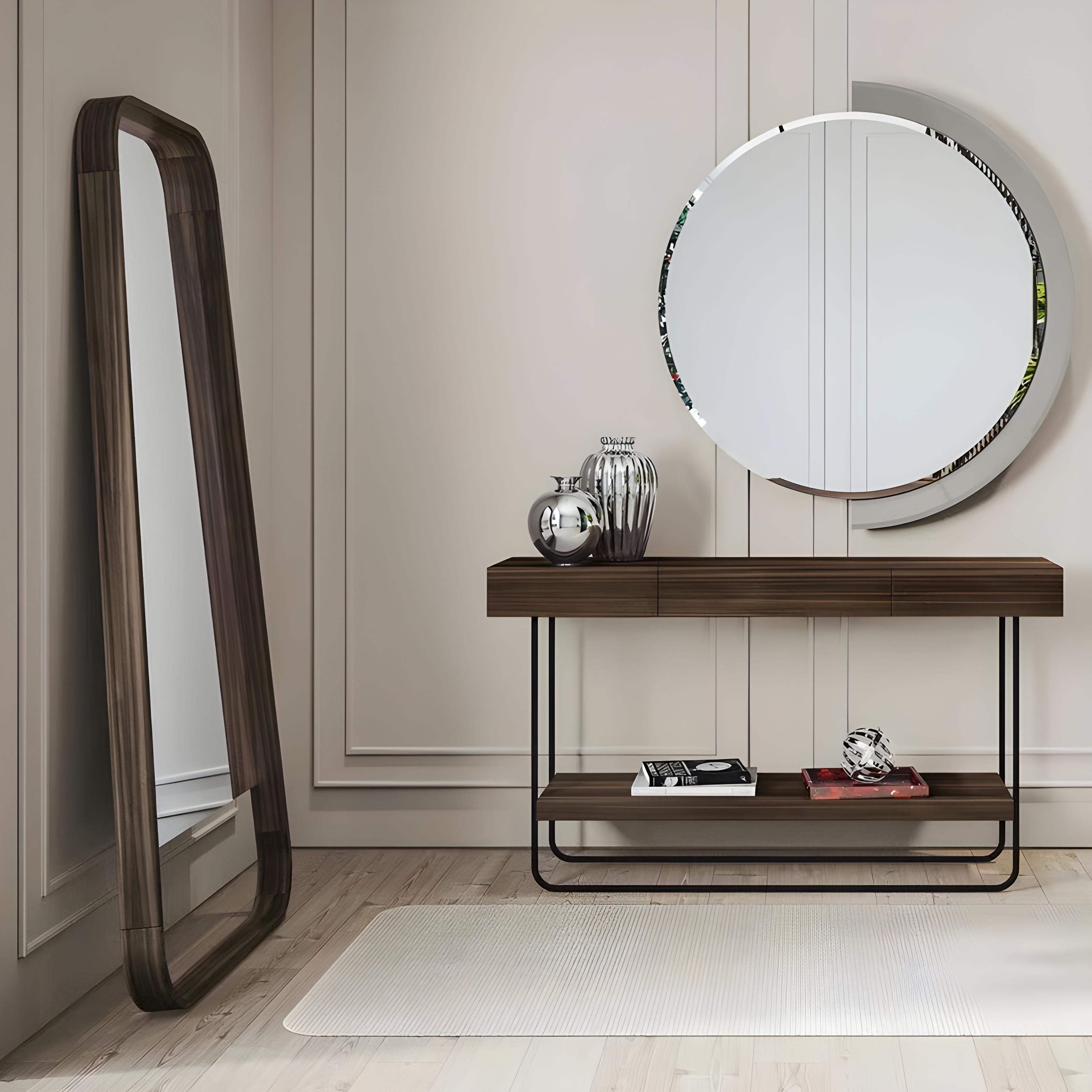 XXIe siècle et contemporain Miroir de sol minimaliste contemporain avec cadre en bois élancé en vente