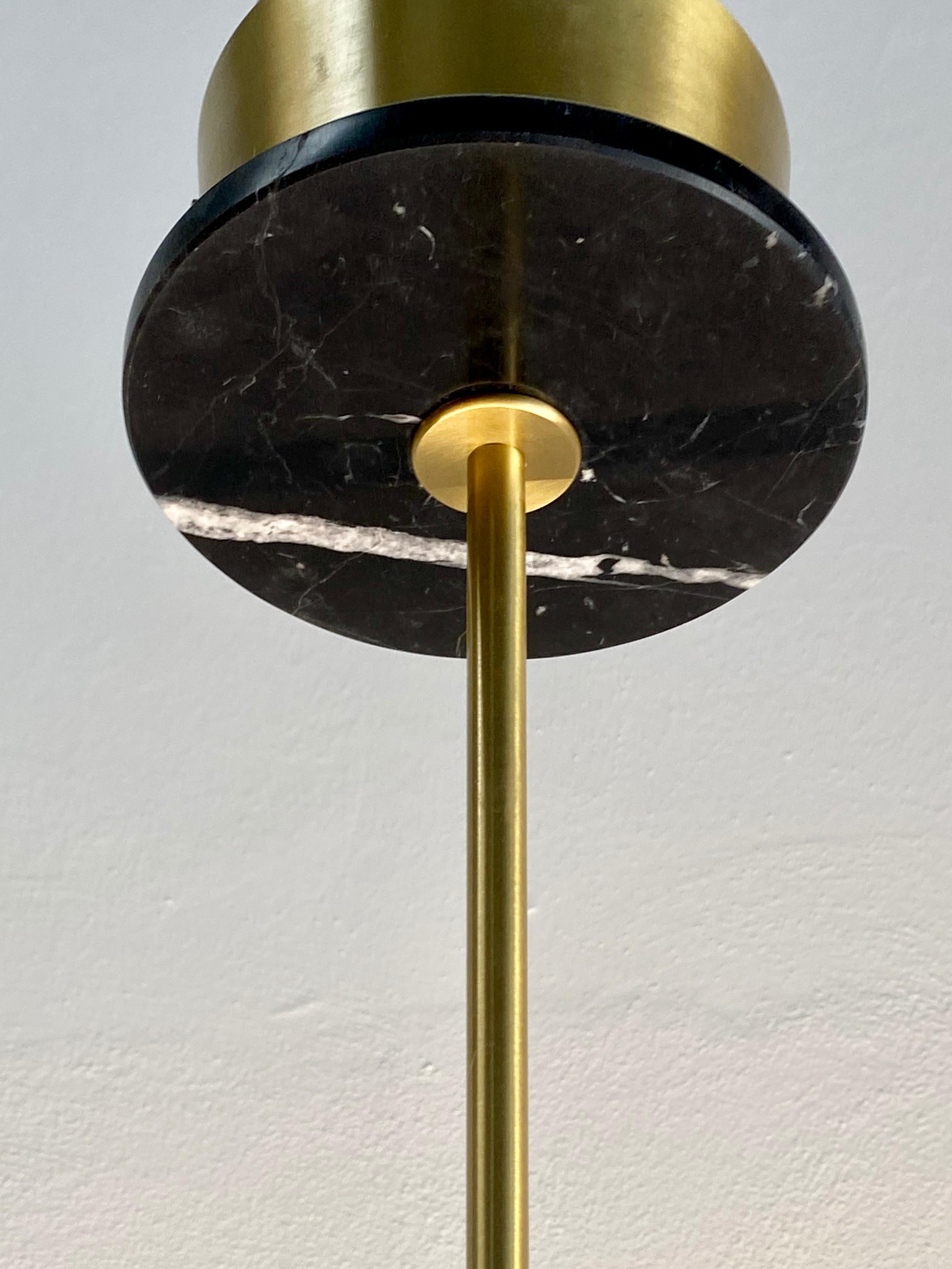 Italian Contemporary Minimalist Geometric Black Marble Satin Brass Chandelier/Pendant