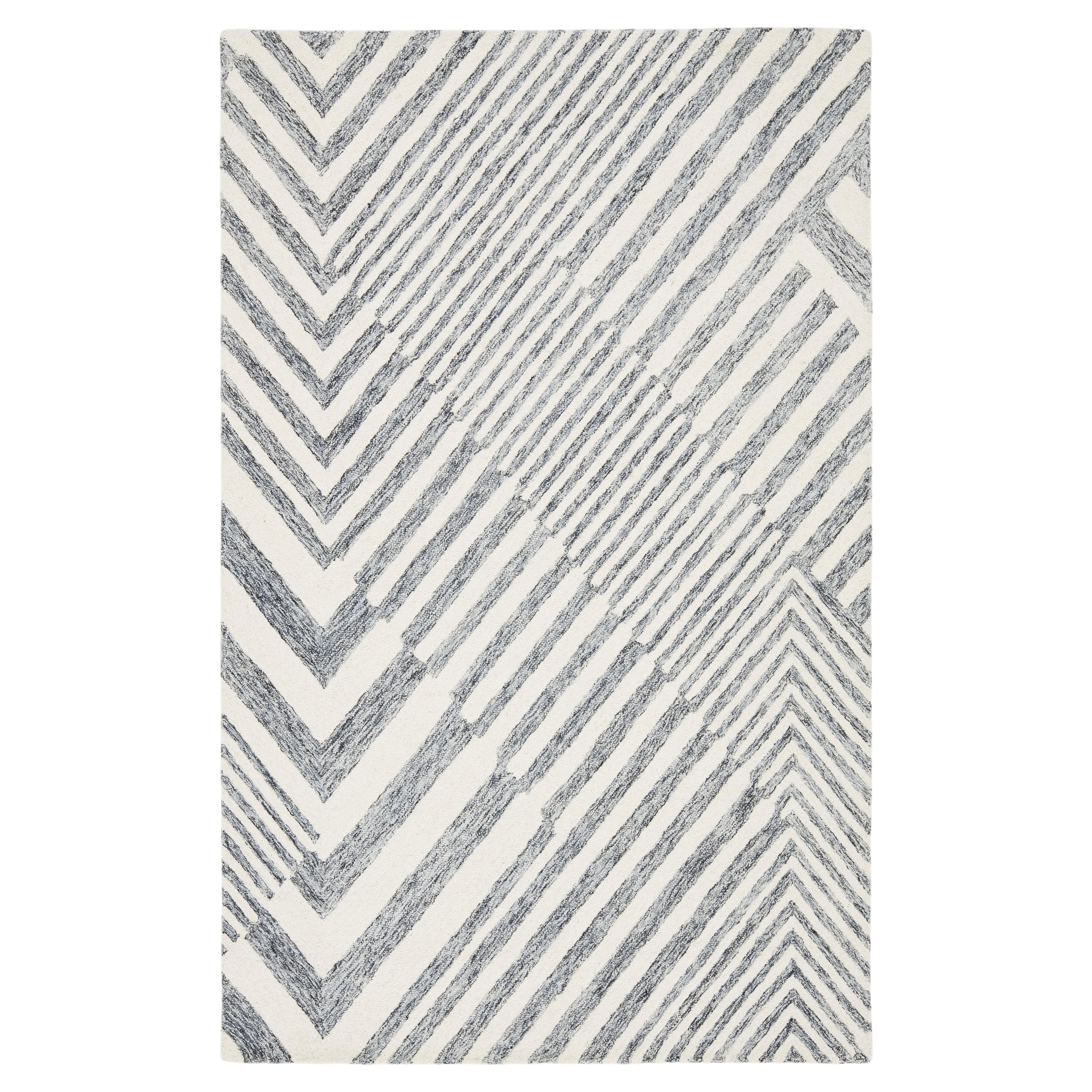 Contemporary Minimalist Geometric Hand-Tufted Wool Rug  Ivory and Slate Gray