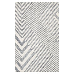 Contemporary Minimalist Geometric Hand-Tufted Wool Rug  Ivory and Slate Gray