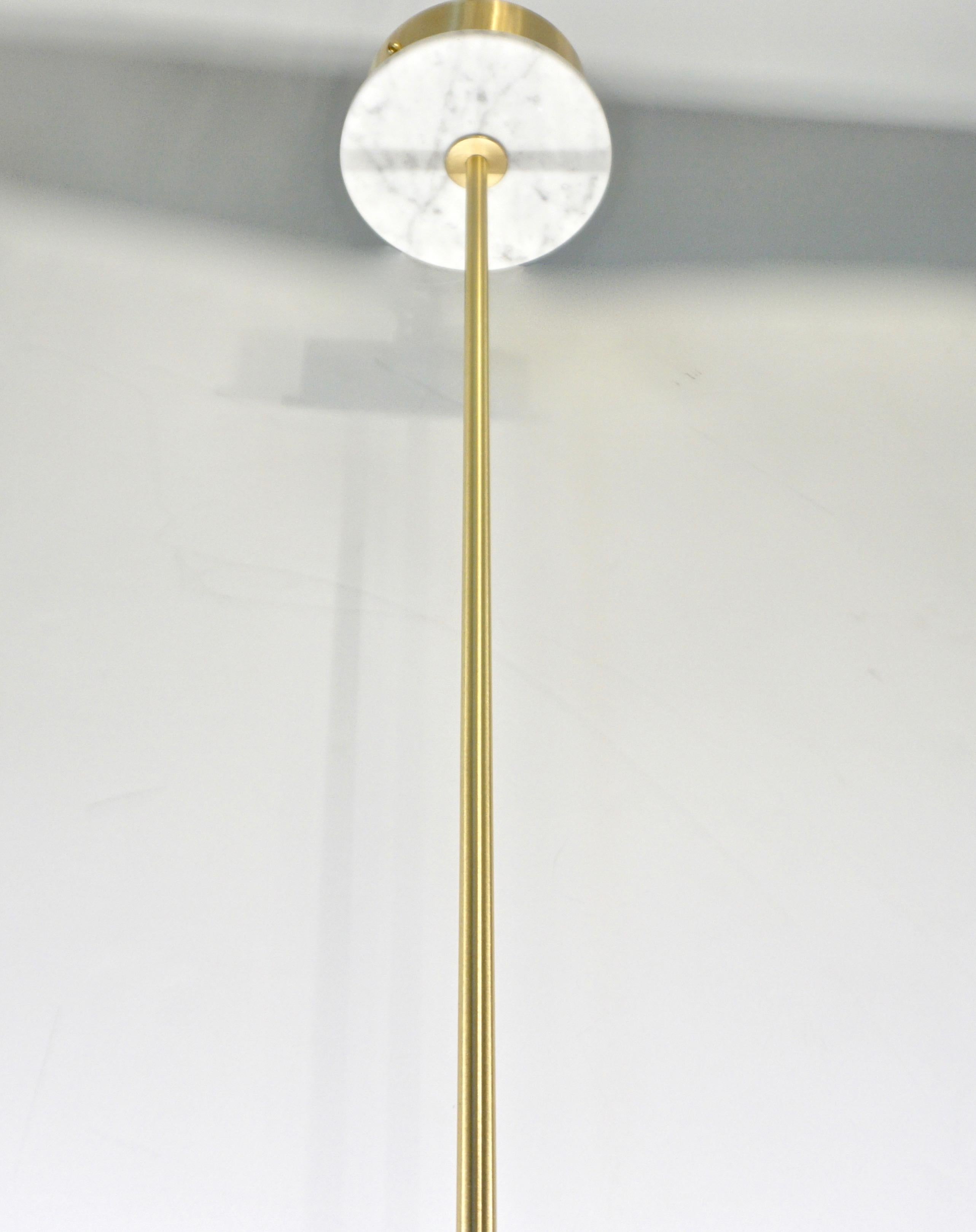 Contemporary Minimalist Geometric White Marble Satin Brass Chandelier or Pendant 4