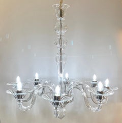 Contemporary Minimalist Italian 8-Arm Crystal Murano Glass Modern Chandelier