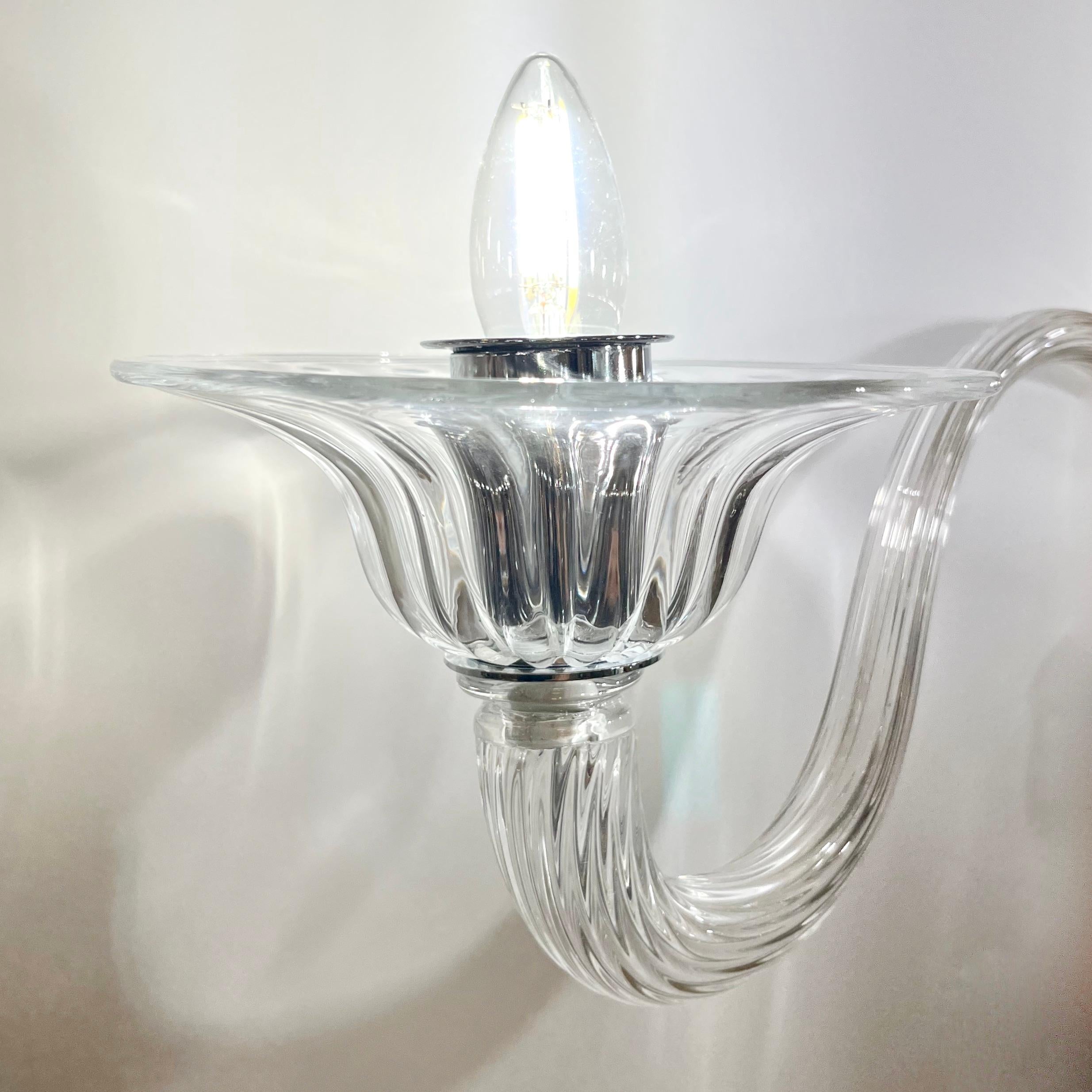 Lustre contemporain minimaliste italien à 8 branches en cristal de Murano et verre Modernity en vente 2