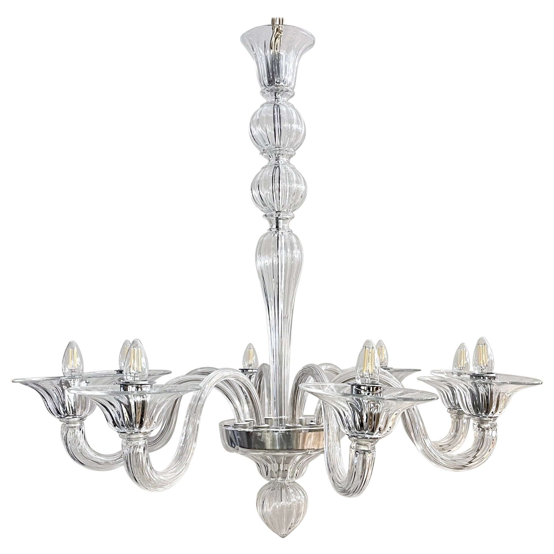 Lampadario moderno minimalista italiano a 8 bracci in cristallo di Murano in vendita