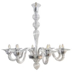 Contemporary Minimalist Italian 8-Arm Crystal Murano Glass Modern Chandelier