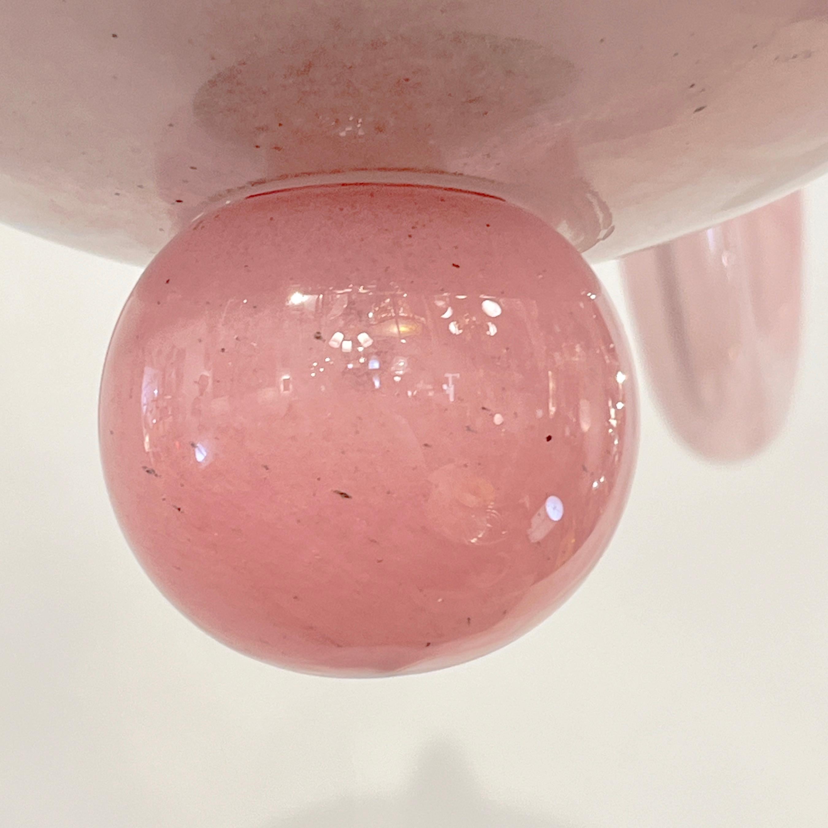 Contemporary Minimalist Italian 8-Arm Pink Murano Glass Modern Nickel Chandelier im Angebot 8