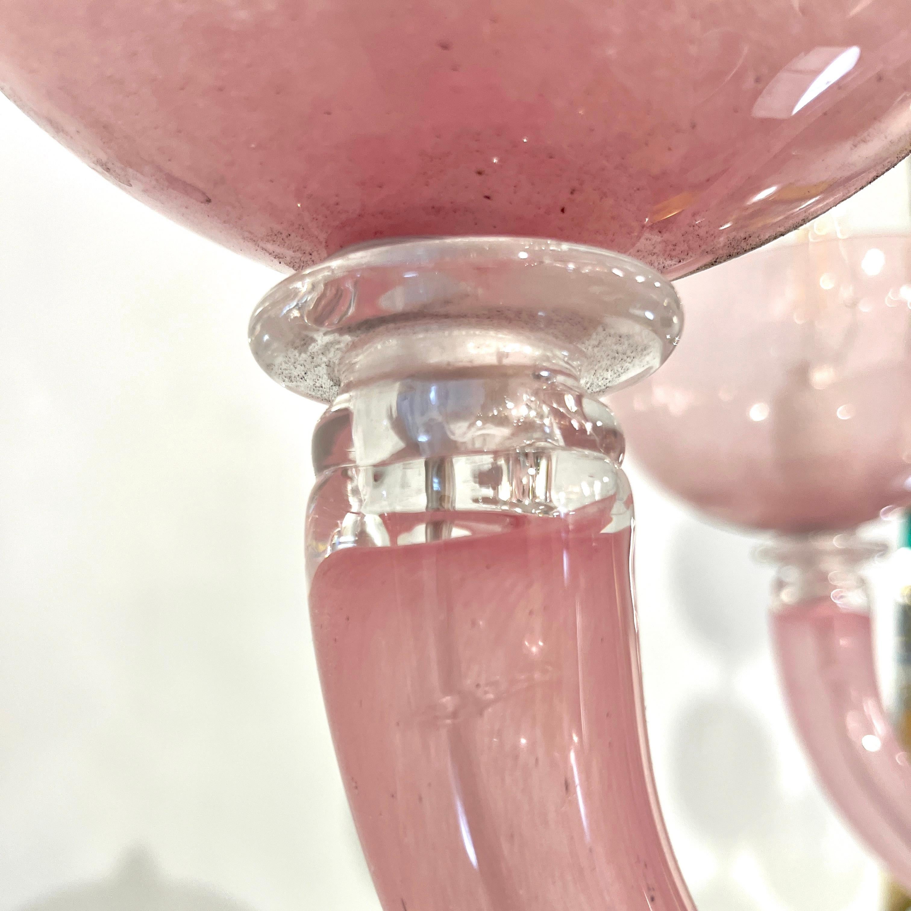 Contemporary Minimalist Italian 8-Arm Pink Murano Glass Modern Nickel Chandelier im Zustand „Hervorragend“ im Angebot in New York, NY