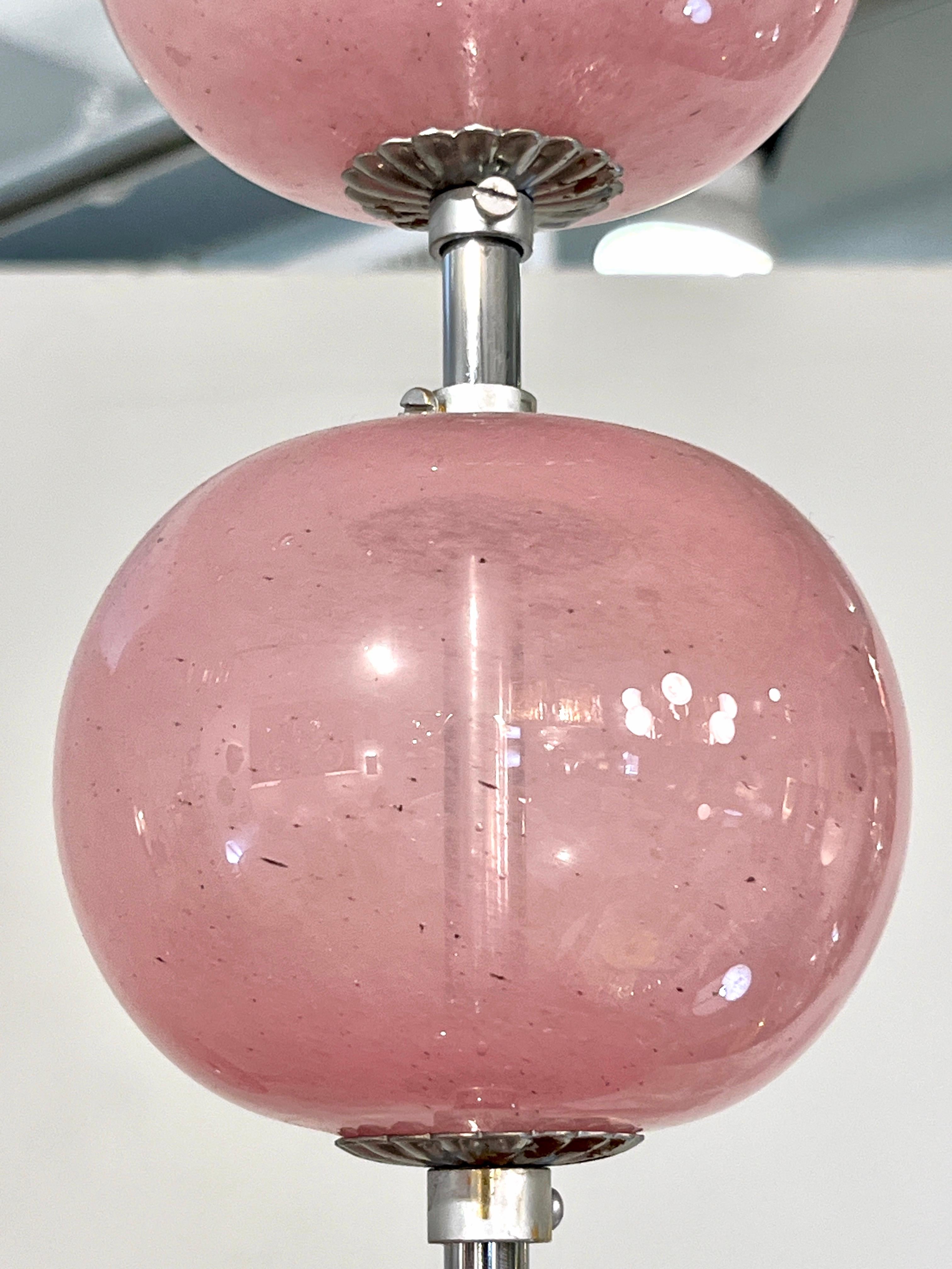 Contemporary Minimalist Italian 8-Arm Pink Murano Glass Modern Nickel Chandelier (Glaskunst) im Angebot