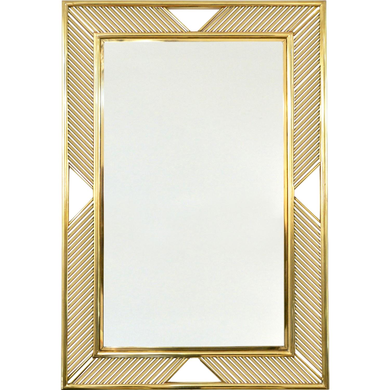 Contemporary Minimalist Italian Nickel Mirror with Modern Baguette Fretwork In New Condition For Sale In New York, NY