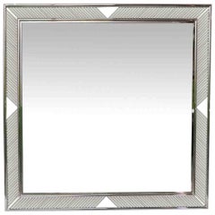 Contemporary Minimalist Italian Nickel Mirror with Modern Baguette Fretwork