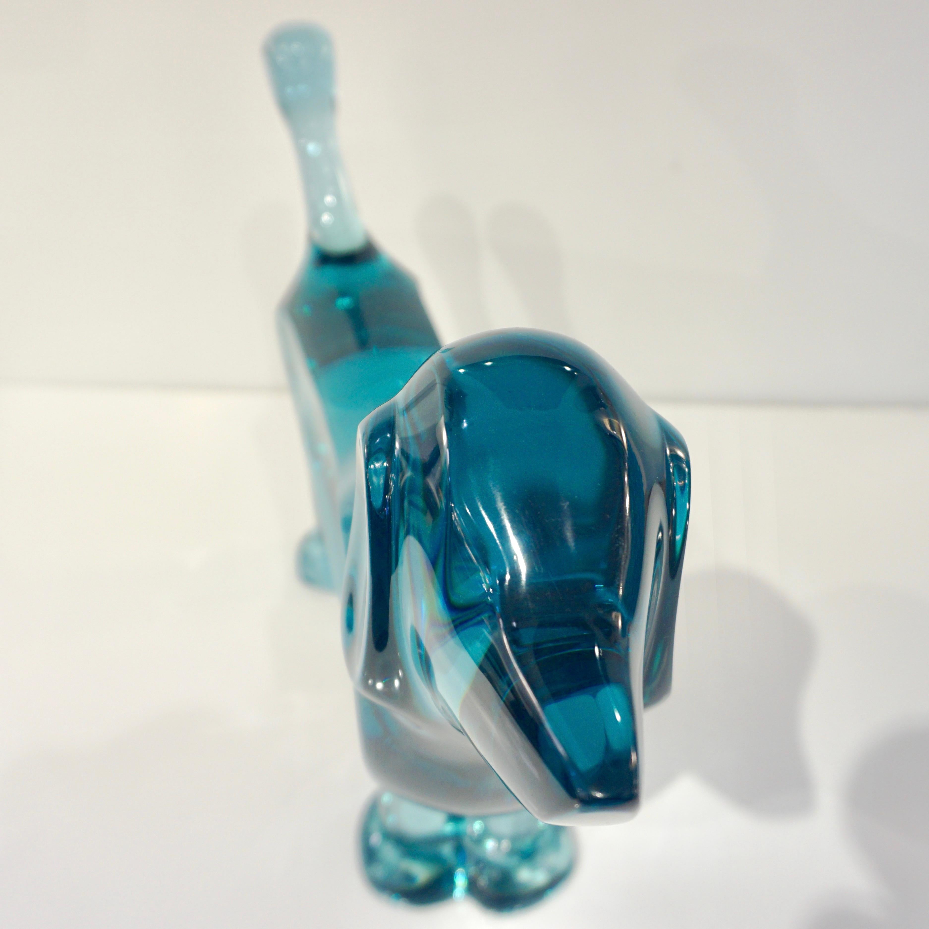 Contemporary Minimalist Marine Azur Blue Modern Lucite Sculpture of Poodle Dog 4