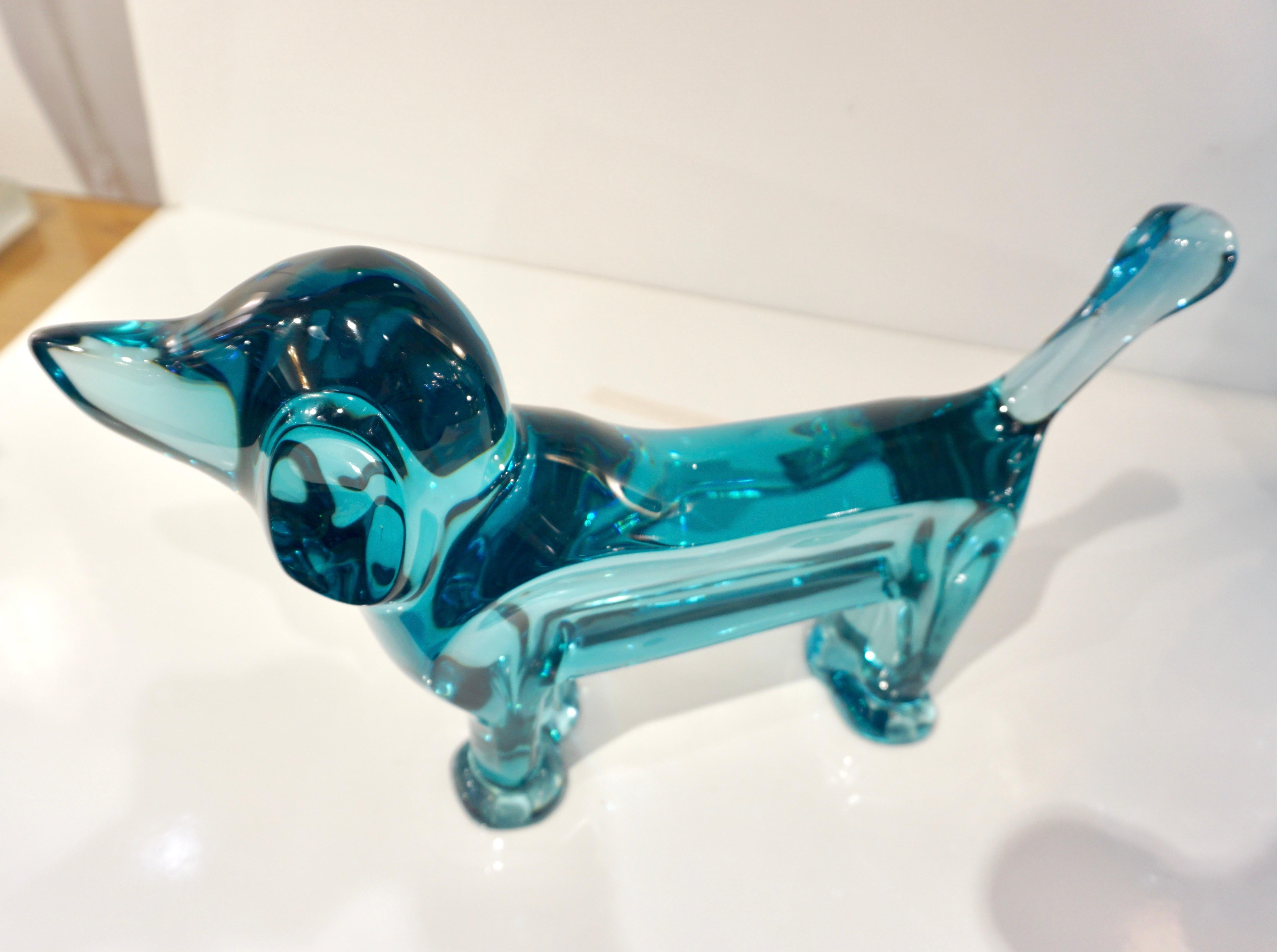 Contemporary Minimalist Marine Azur Blue Modern Lucite Sculpture of Poodle Dog 6