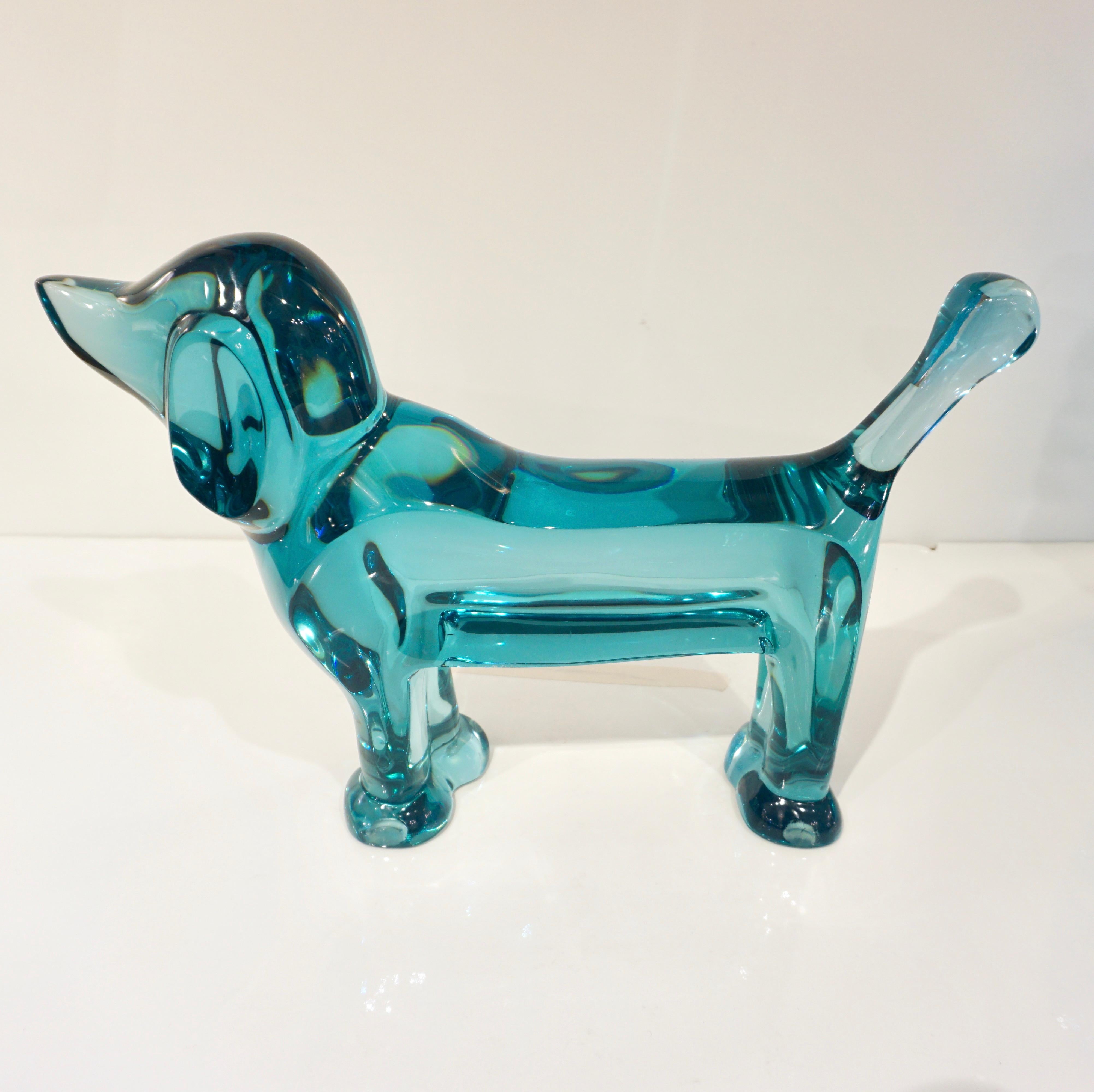 Contemporary Minimalist Marine Azur Blue Modern Lucite Sculpture of Poodle Dog 8
