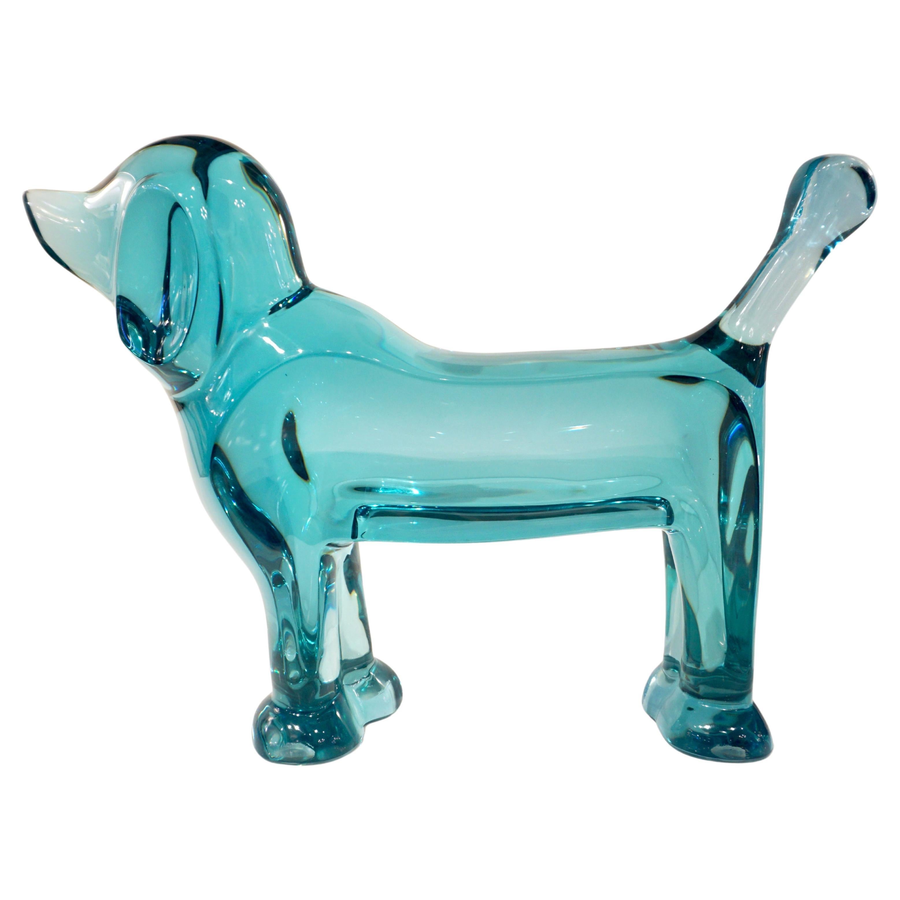 Contemporary Minimalist Marine Azur Blue Modern Lucite Sculpture of Poodle Dog 9