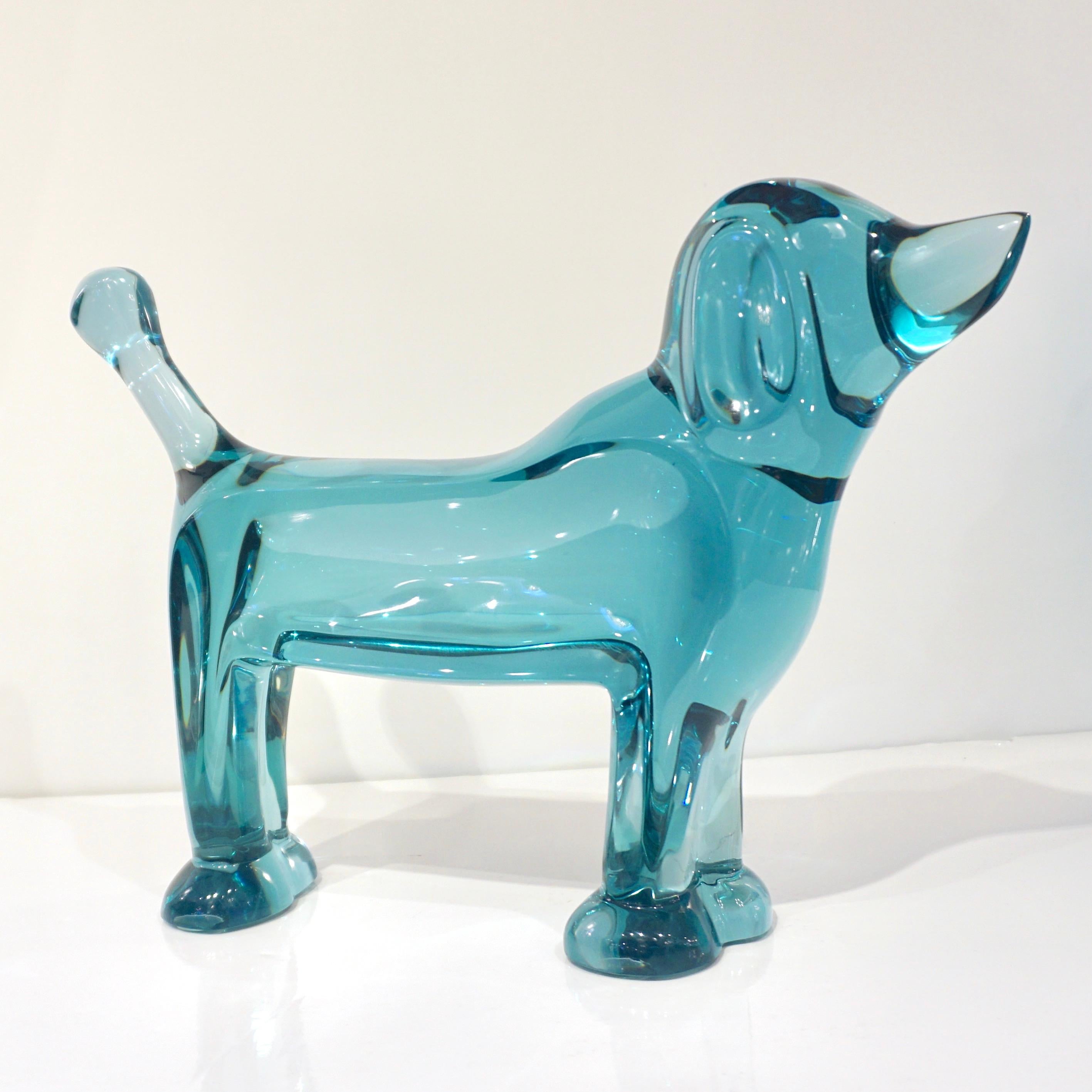 A very attractive and fun contemporary dog sculpture, in high quality lucent plexiglass, a perfect gift or ornament for children rooms. Organic Minimalist finish, made in USA, with a sophisticated smooth finish that makes it look like a glass work