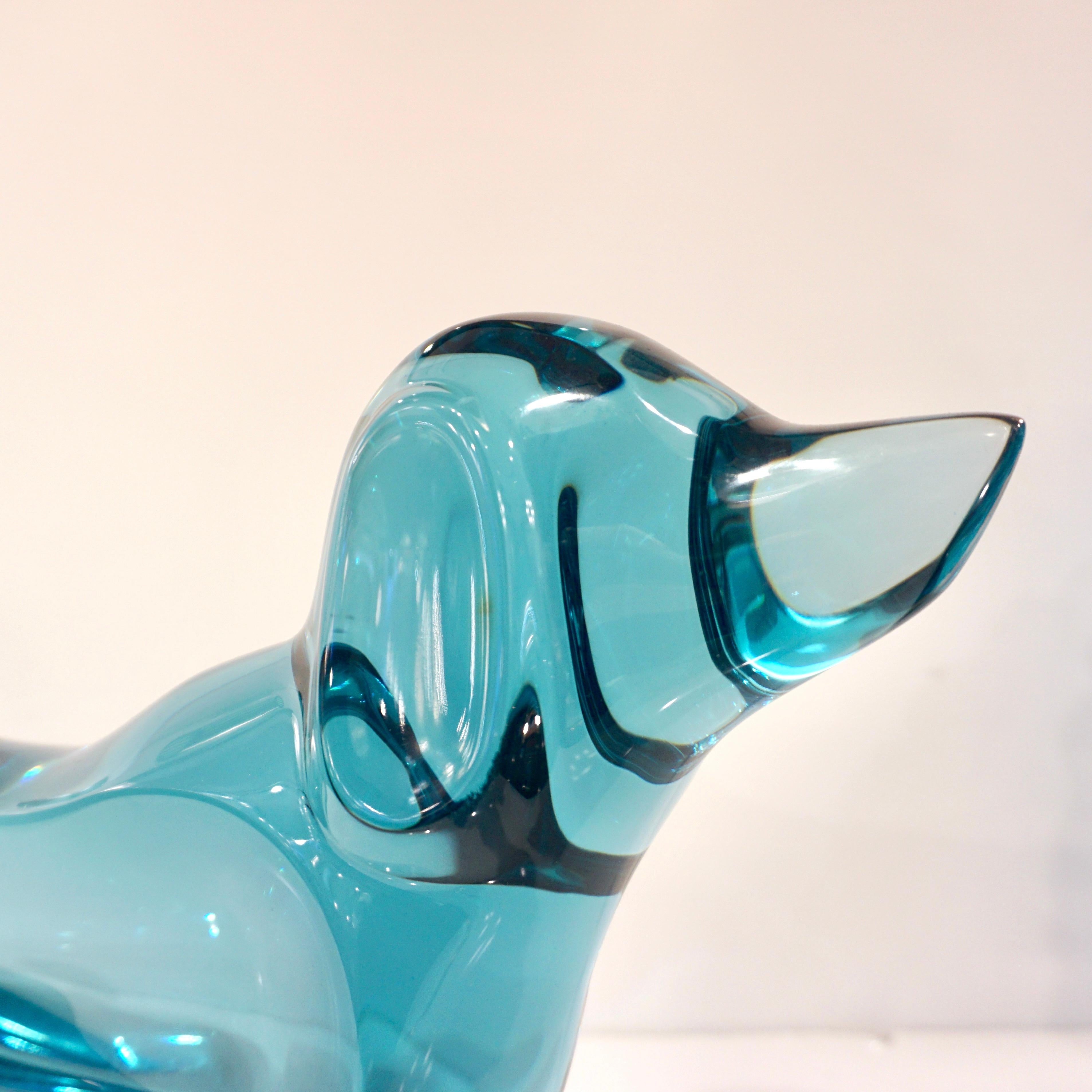 Organic Modern Contemporary Minimalist Marine Azur Blue Modern Lucite Sculpture of Poodle Dog