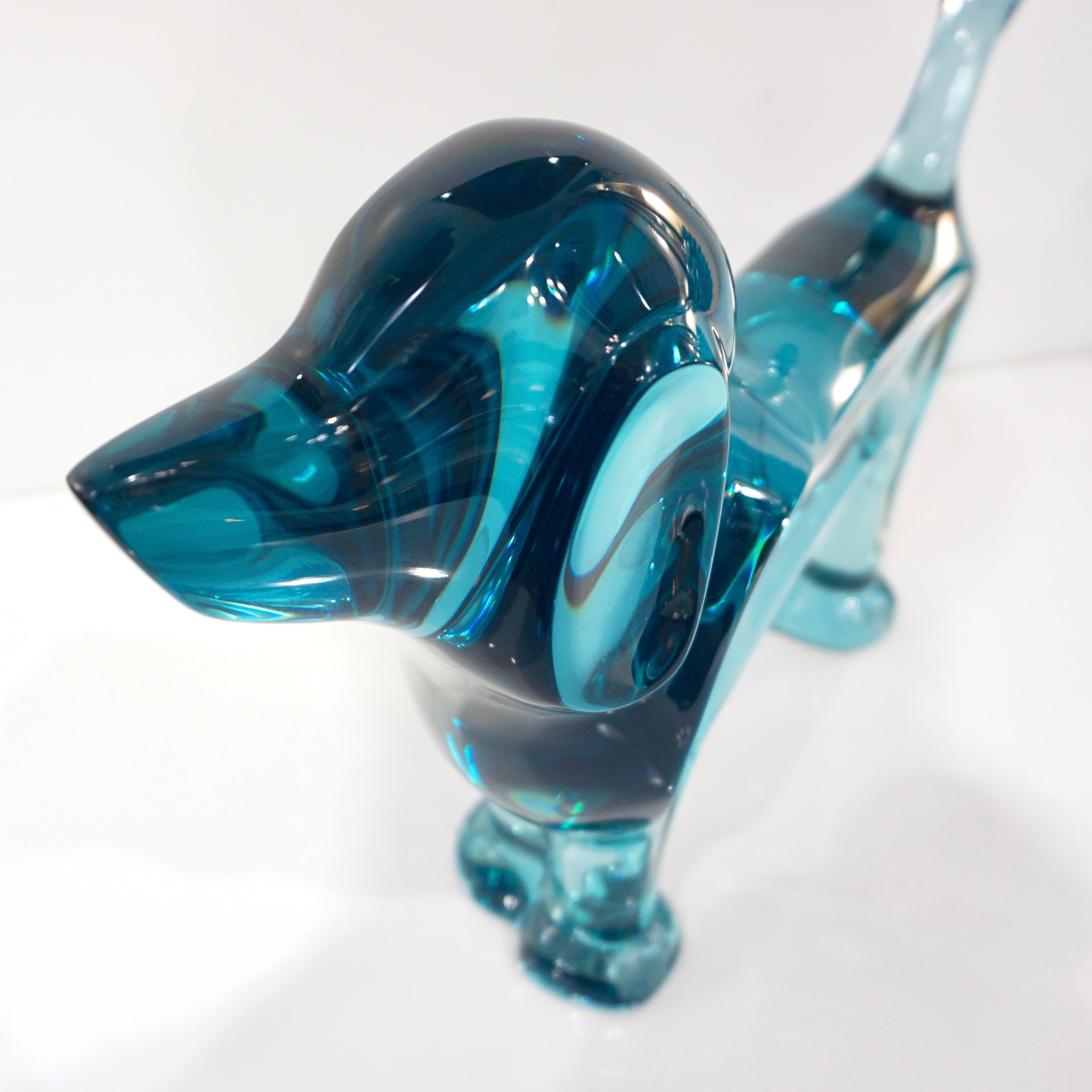 American Contemporary Minimalist Marine Azur Blue Modern Lucite Sculpture of Poodle Dog