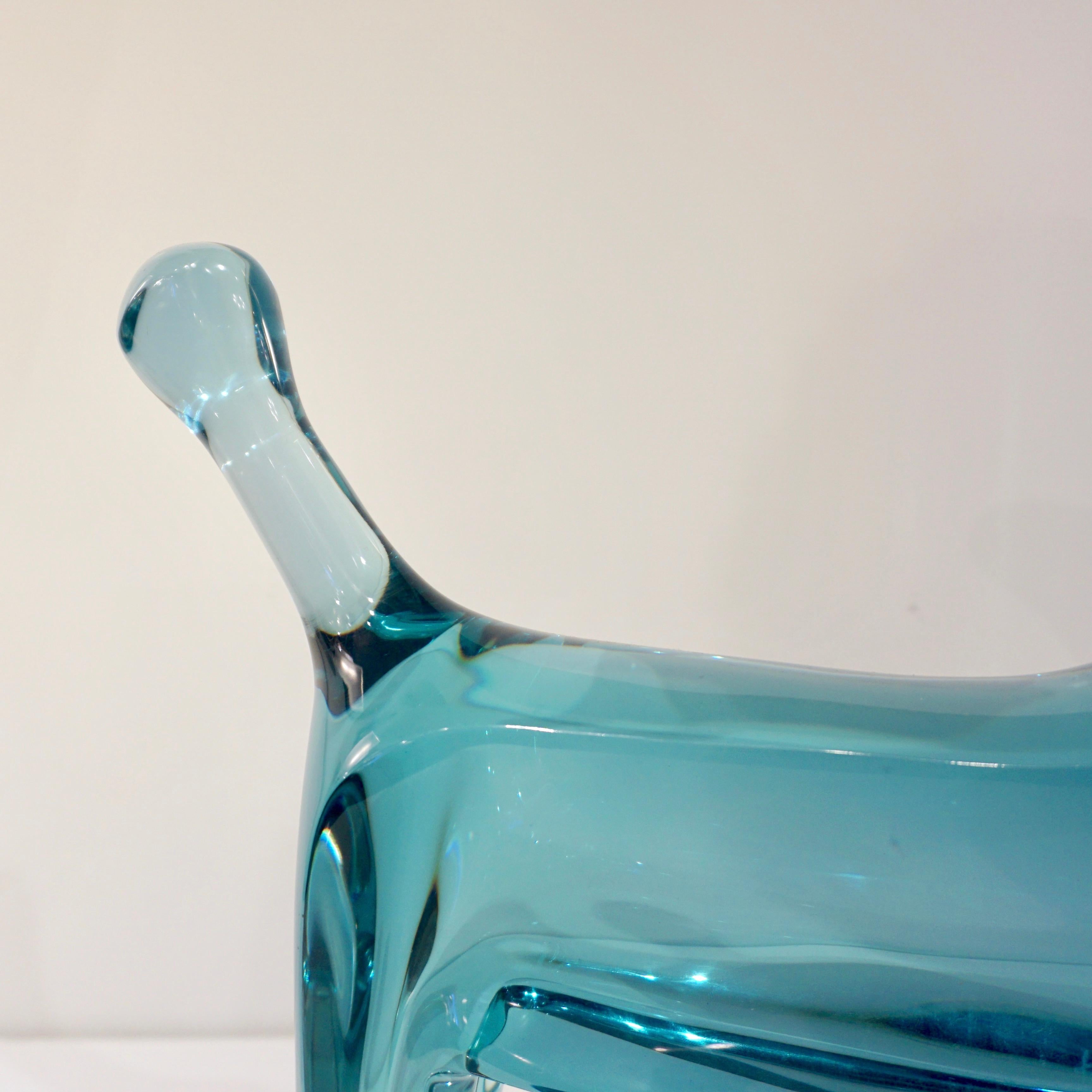 Hand-Crafted Contemporary Minimalist Marine Azur Blue Modern Lucite Sculpture of Poodle Dog